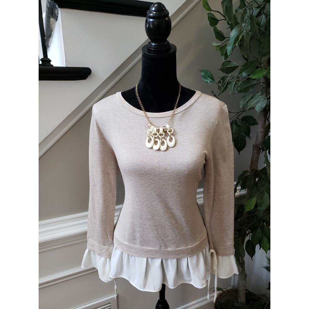 Sweater Women's Small Cream Long Sleeves Crew Neck Stretched Pullover Outdoor